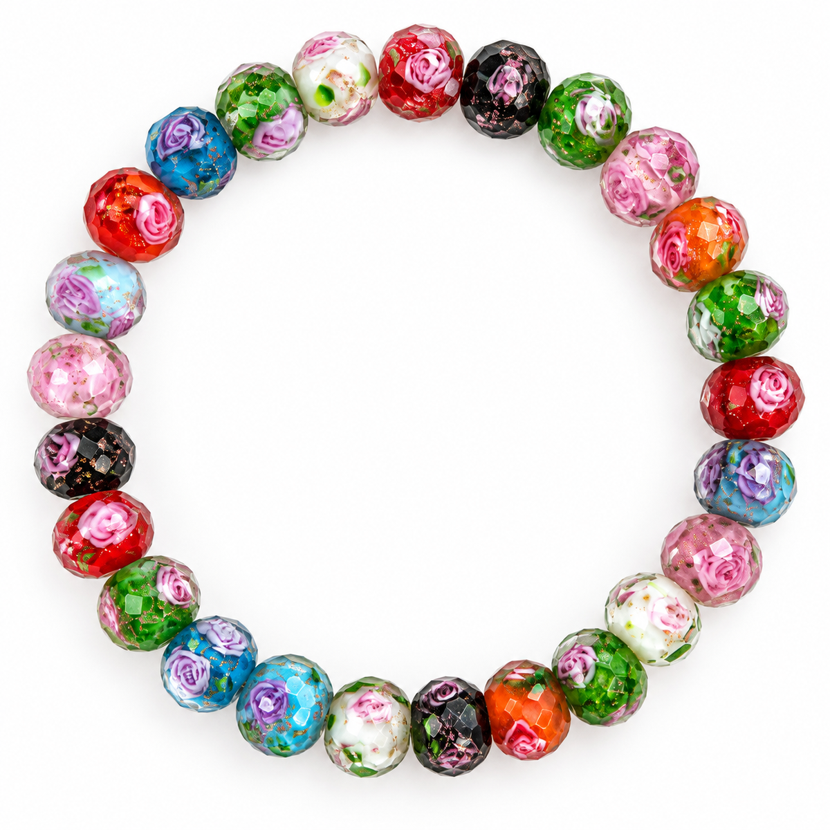 Multicolor Rose Beaded Stretch Bracelet