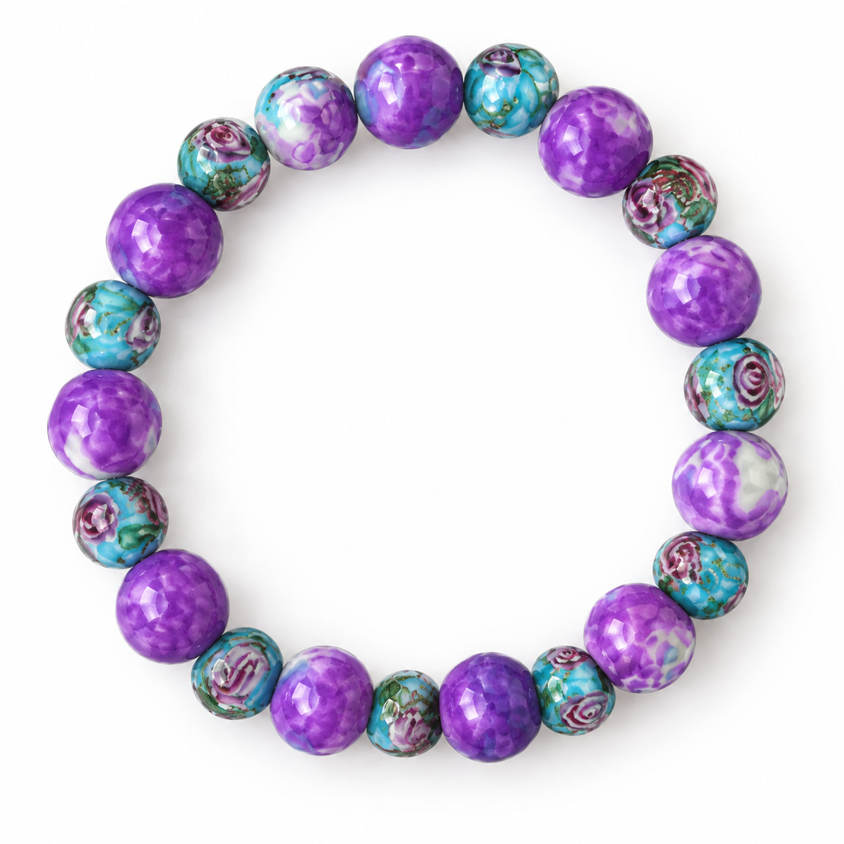 Purple & Turquoise Floral Stretch Bracelet