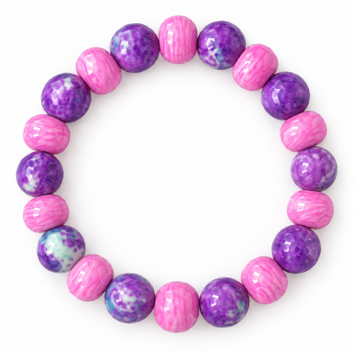 Bright Pink & Purple Marbled Stretch Bracelet