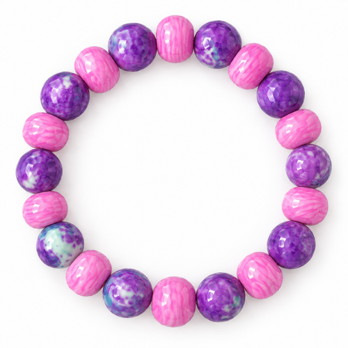 Bright Pink & Purple Marbled Stretch Bracelet