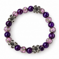 Purple Rose & Silver Flower Stretch Bracelet
