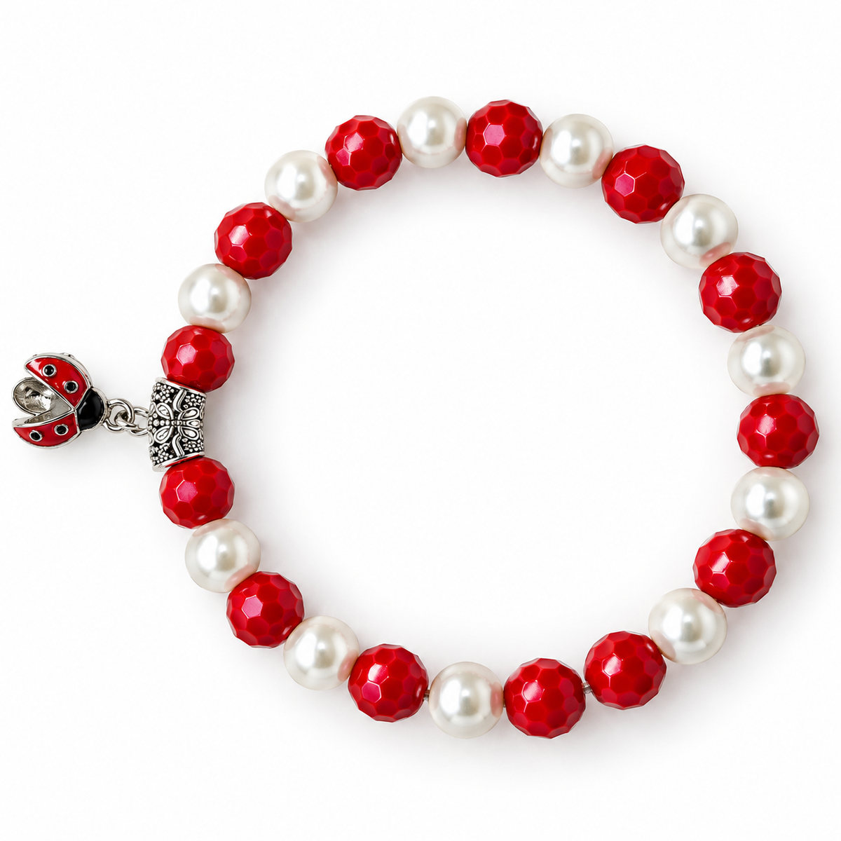 Red & White Ladybug Charm Stretch Bracelet