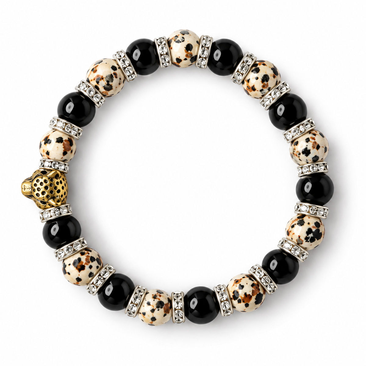 Black & Cream Leopard Charm Stretch Bracelet