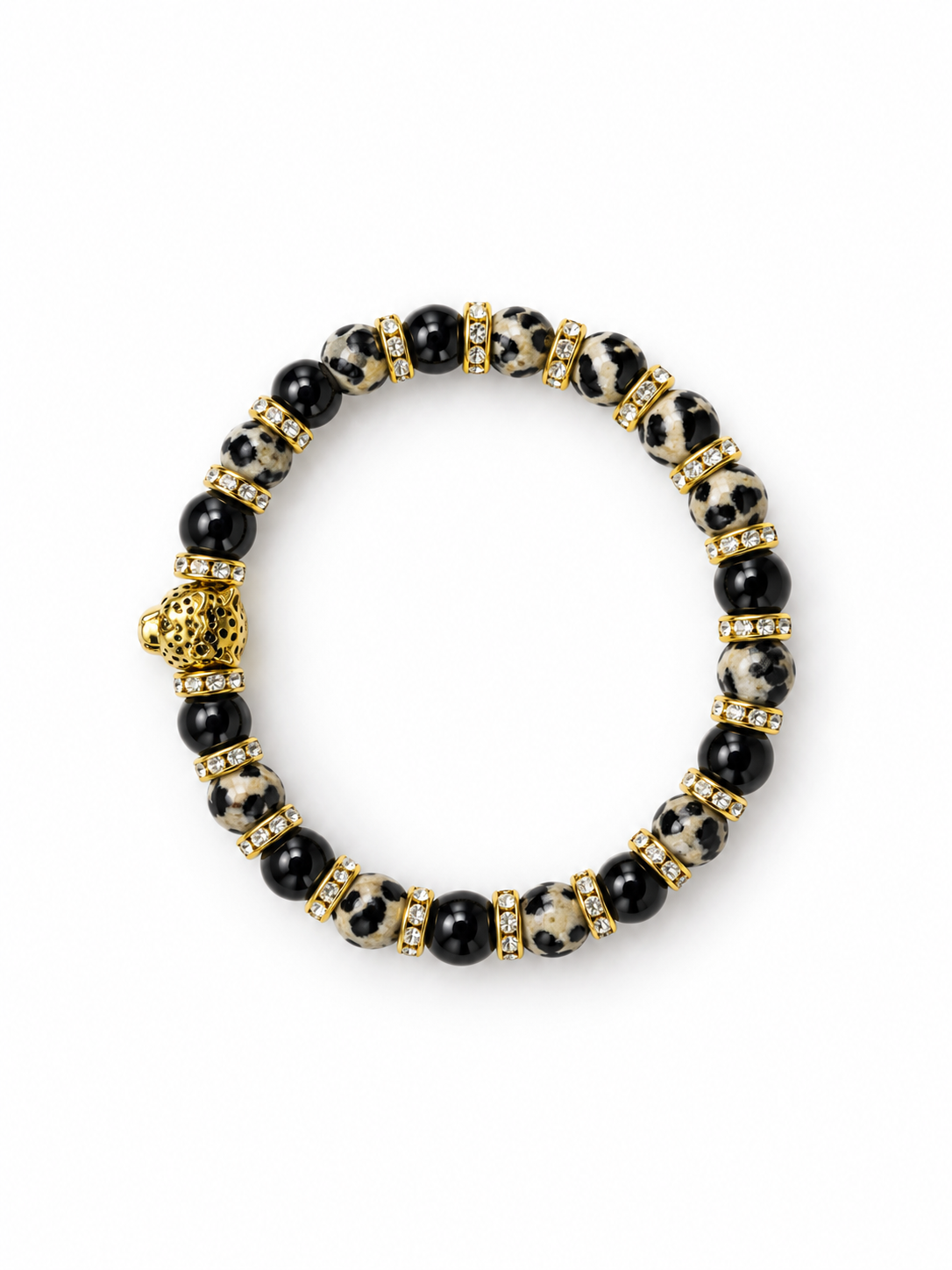 Black & Cream Leopard Beaded Stretch Bracelet