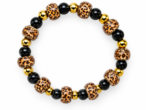 Black, Gold & Orange Leopard Stretch Bracelet