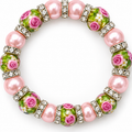 Pink Pearl & Rose Floral Stretch Bracelet