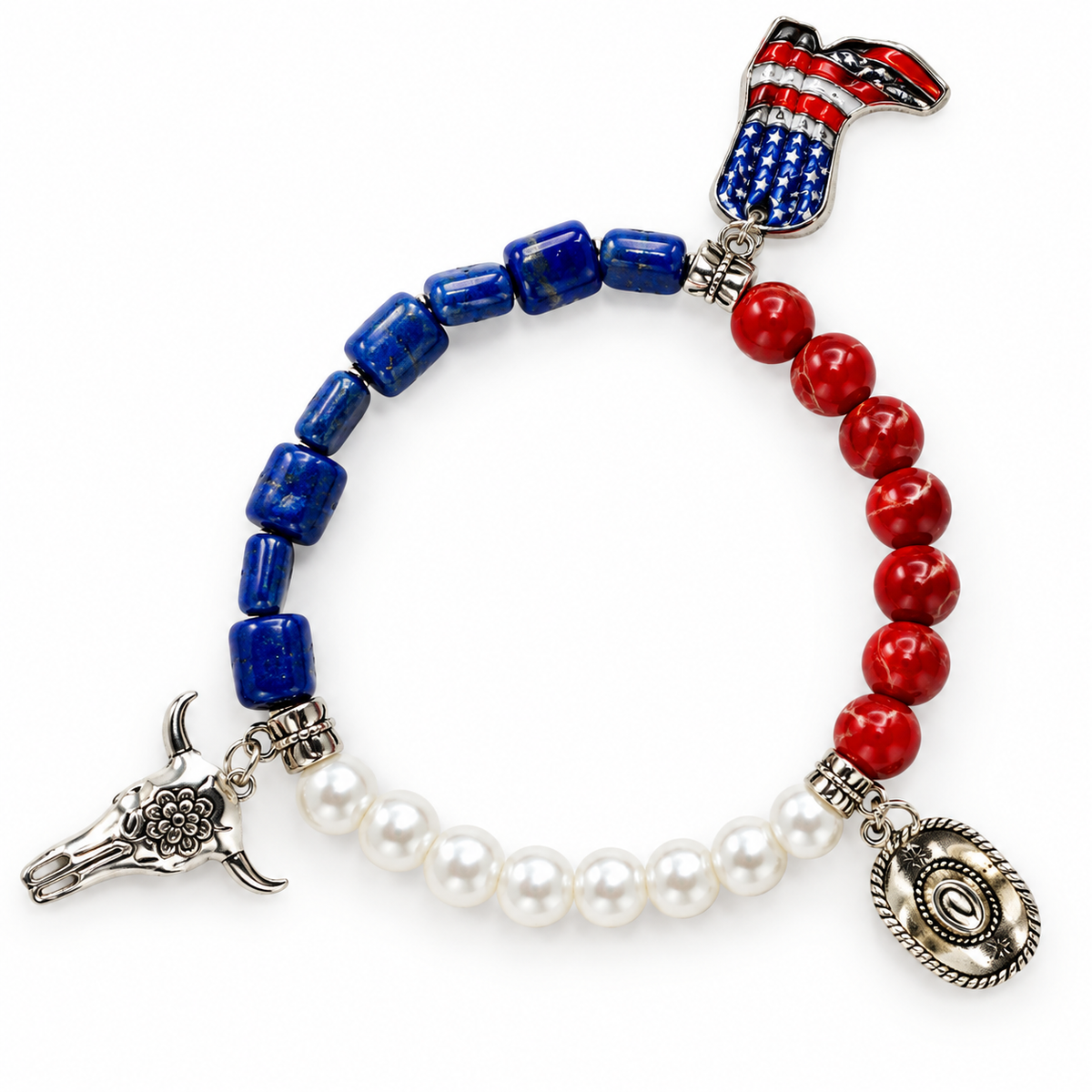 Red, White & Blue Western Charm Stretch Bracelet