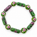 Green Floral Rose Accent Stretch Bracelet