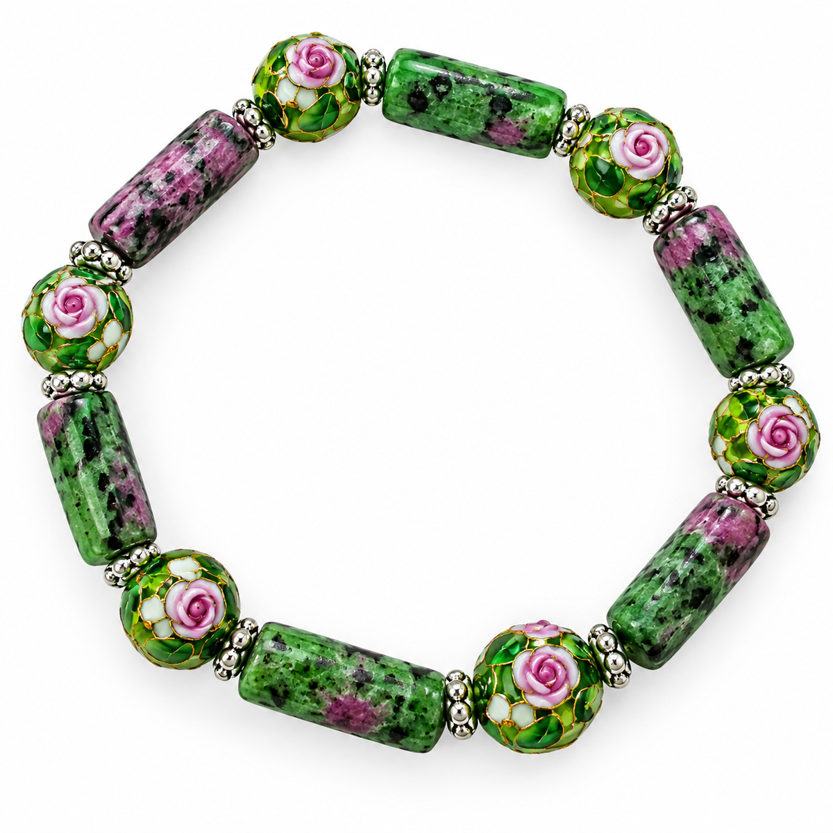 Green Floral Rose Accent Stretch Bracelet