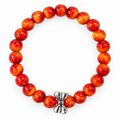 Orange & Red Marbled Bow Stretch Bracelet