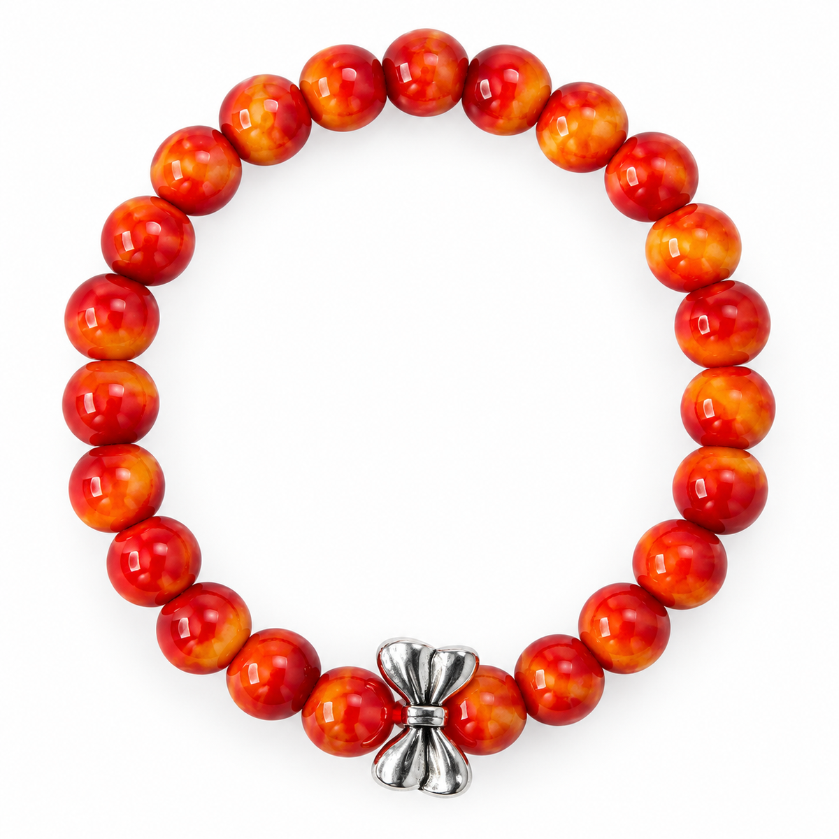 Orange & Red Marbled Bow Stretch Bracelet