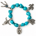 Turquoise Cactus & Longhorn Western Stretch Bracelet