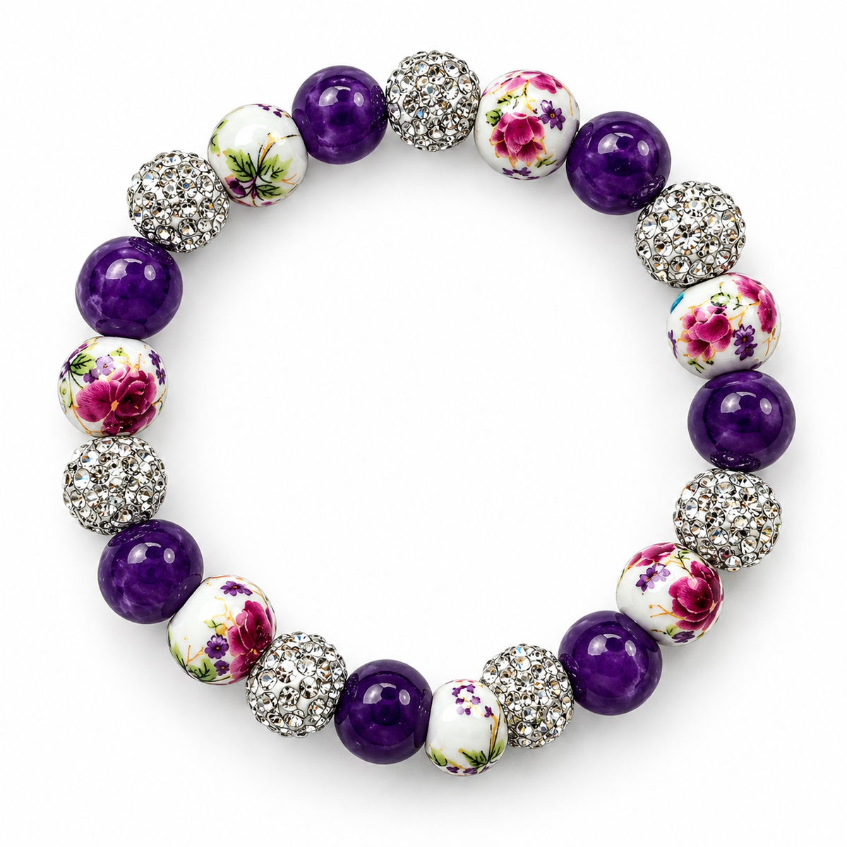 Purple Floral Sparkle Stretch Bracelet
